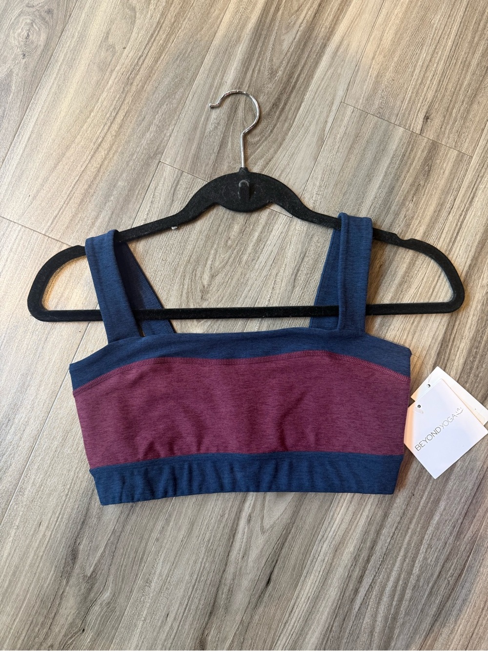 NWT: Beyond Yoga Navy and Burgundy Colorblock Crop Bra Top (top only)
